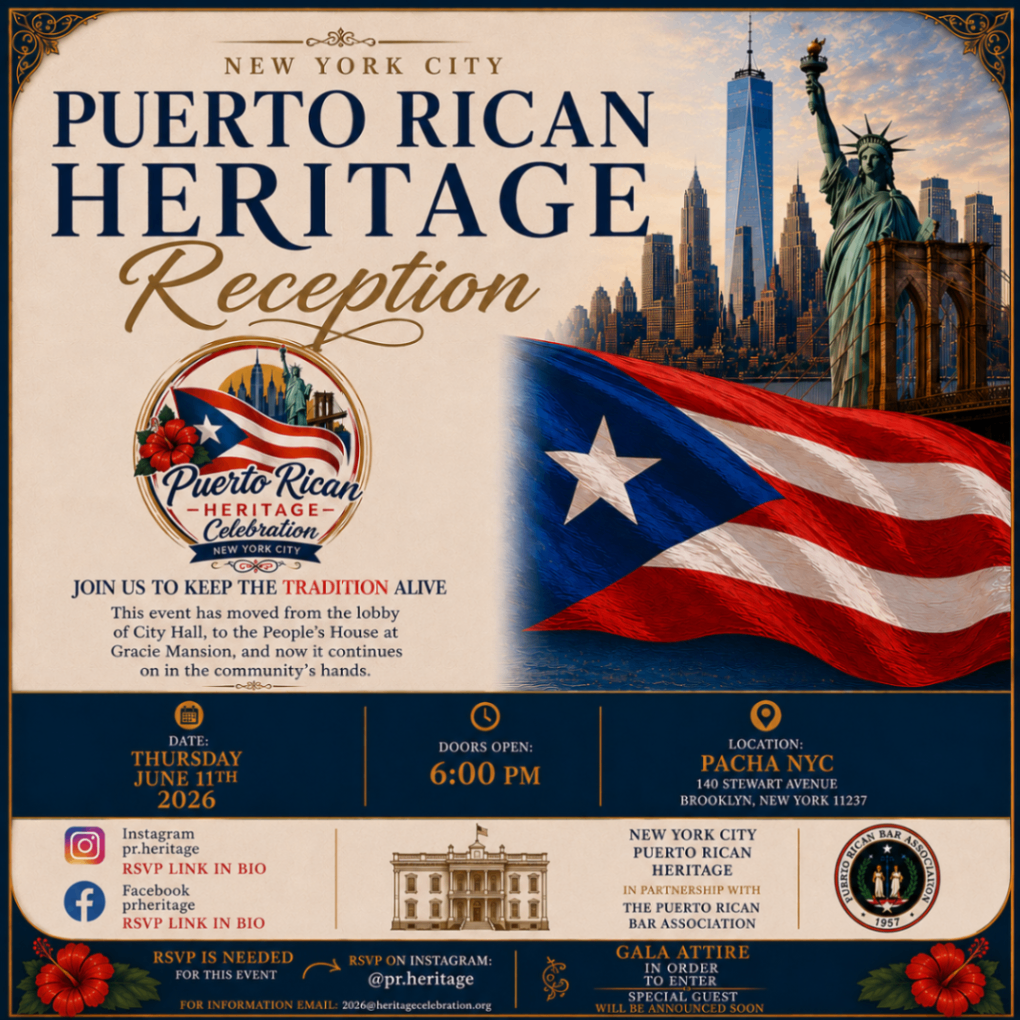 New York City Puerto Rican Heritage Reception flyer — Thursday June 11, 2026 at Pacha NYC, Brooklyn